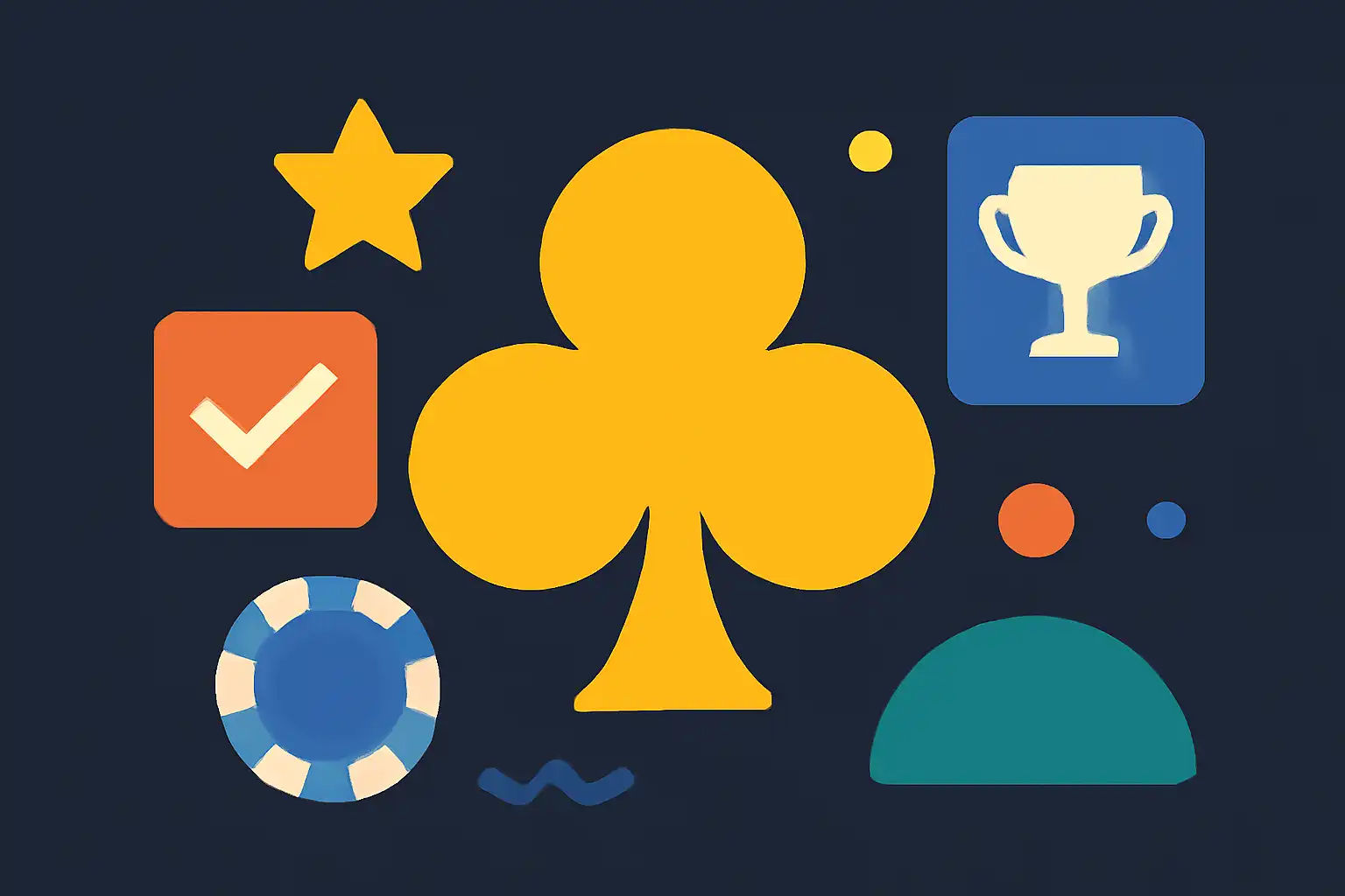 Hero illustration: 6 Club Win, modern flat design, dark background, brand-neutral, icons and shapes only, no text