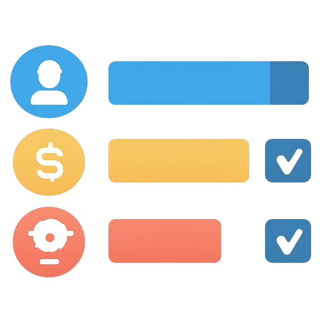 Infographic comparing options using coloured bars and icons only, no text or labels, flat design, 6 Club Win