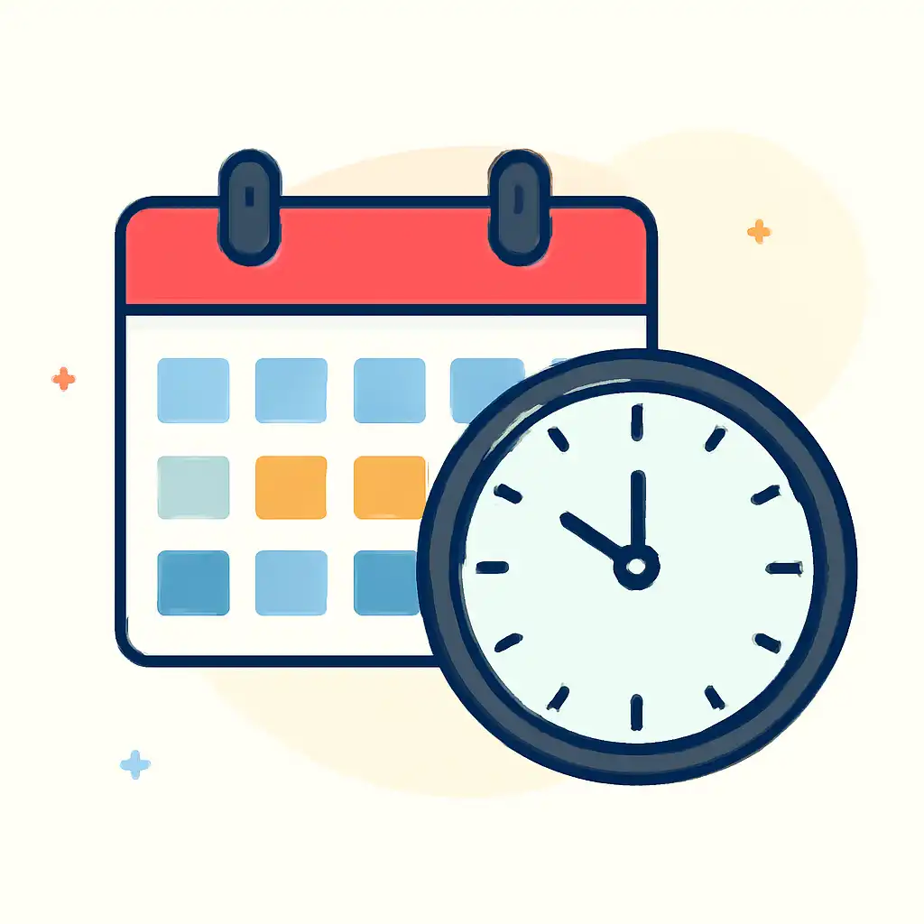 Calendar with clock: 6 Club Win timing and schedule visual