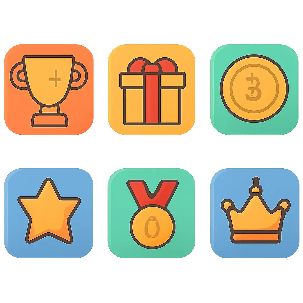 Trophy and reward icons: 6 Club Win bonuses graphic